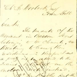 Letter: E Ramsay stating Mr Clement's tenants in Barcom St are threatening to leave because of the 