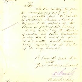 Letter - Curator of the Australian Museum requesting watering of streets in front of building, 1878