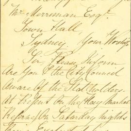 Letter - Complaint that stallholders are being excluded from standing on Haymarket Reserve, 1878