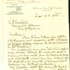 Letter: - Dangerous and disgusting state of the sewer at King Street, 1878