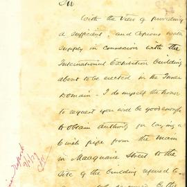Letter: The Colonial Architect asks Council to authorise works to connect water in the Inner 