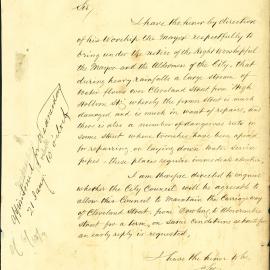 Letter - Poor state of Cleveland Street due to overflow of water, 1879