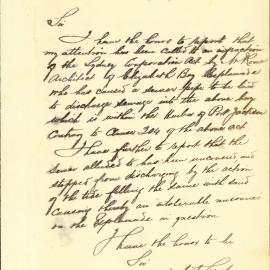 Letter - Report, sewer pipe discharges into Elizabeth Bay, breaching Sydney Corporation Act, 1879 