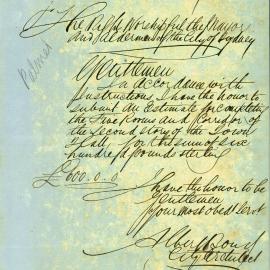 Memorandum: Albert Bond, City Architect. Submits an estimate for completing the five rooms and corridor 