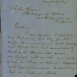 Letter – Request to host circus at Freemasons Hotel York Street Sydney, 1877