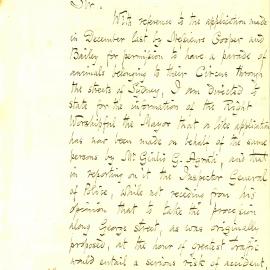Letter - Parade of animals from Circus through Sydney streets, 1877