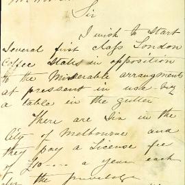 Letter - Request to establish London Coffee stalls, 1879