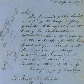 Letter - Suggestion for additional toilets for influx of people for International Exhibition, 1879
