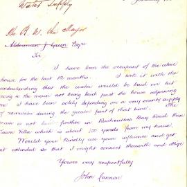 Letter - Complaint about water supply, Rushcutters Bay Road, Rushcutters Bay, 1880