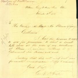 Letter: GR Neale, William Henry St & Crown Rd, applying for permission to build a small bathroom of 