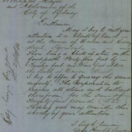 Letter: John Johnson, Union St, Pyrmont tendering to quarry the stone of the footpath at the corner 
