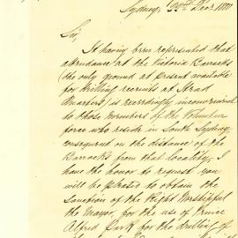 Letter: Major Christie Brigade office, requesting use of Prince Alfred Park to drill volunteers 
