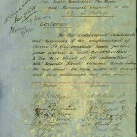 Petition - Request to remove obstruction at Queen and Regent Streets Chippendale, 1881