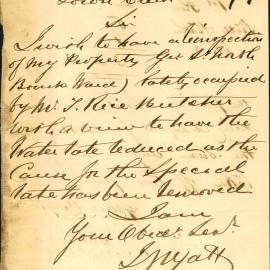 Letter: J Wyatt. Sydney. Requests an inspection of his property in George Street North (Bourke 