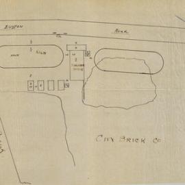 [Sketch of City Brick Co property located on Euston Rd, showing position of buildings, kiln and pit 