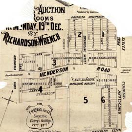 [Subdivision sale plan, damaged, showing lots along Henderson Rd, Brandling St and Kingsclear Road] 