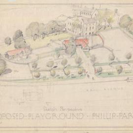 Plan - Perspective sketch of proposed Playground at Phillip Park, 1941