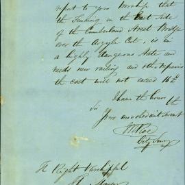 Memorandum: J. Roe, City Surveyor, reports that the fencing on the east side of the Cumberland St. Bridge 