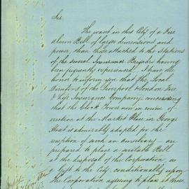 Letter - Offer to place bell in clock tower at George Street Markets, 1859