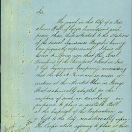 Letter - Offer to place bell in clock tower at George Street Markets, 1859