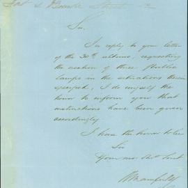 Memorandum: H Keck, George St Markets requesting a temporary alternative for supplying water as Mr James, 