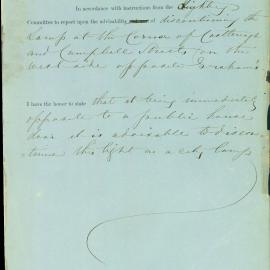 Memorandum: Edward Bell, City Engineer advises discontinuing the lamp at the corner of Castlereagh and 