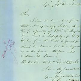 Memorandum: The City Engineer, Edward Bell, reporting that Mrs T. Hughes has been supplied with water at 