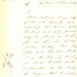Letter: Department of Lands to Town Clerk. Granting the fund requested (£340) for the formation of 
