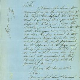 Letter: Thomas Smith, Secretary, Pyrmont Bridge Company. Regarding payment for approaches to 