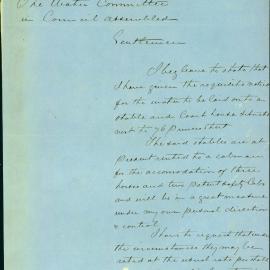 Letter: Lindsay G Thompson, 76 Princes Street. Requesting supply of water to stable and coach house 