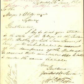 Letter: JG Wilson, lessee of cottage at Gentlemen's Public Baths, Domain. Repairs necessary. 