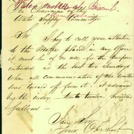 Letter: George Wilkie, Steam Biscuit Factory, George Street. Water meter at Biscuit Factory 