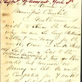 Letter: John Galvin and Co. Payment of account for works done in York St.