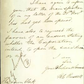Letter: H.C. Russell complaining again about the drain he reported in his letter of 20th November. 
