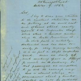 Letter - Lime street footway obstructed due to carpenters using it as a workshop, 1863