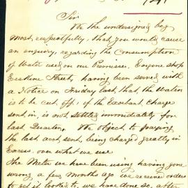 Letter - Claim of overcharge for water usage, 1863