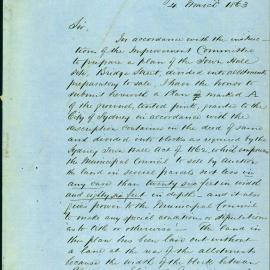 Memorandum - Plans for subdividing and selling land in Bridge Street Sydney, 1863