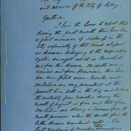 Memorandum - City Health Officer GF Dansey on increase in sickness and measles epidemic, 1880