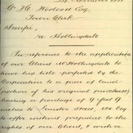 Letter: Coonan & Ryan, for their client W. Hollingdale, offering £10 for the purchase of a strip of 