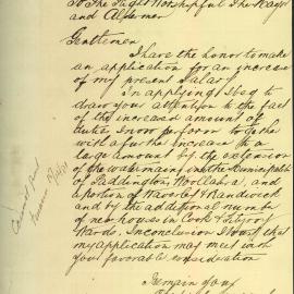 Memorandum: Thomas W. Harricks, Clerk, applying for an increase in salary. Cannot grant. 