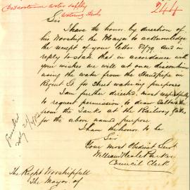 Letter: William Neale Parker, Council Clerk, Town Hall Redfern. In accordance with the wishes of 