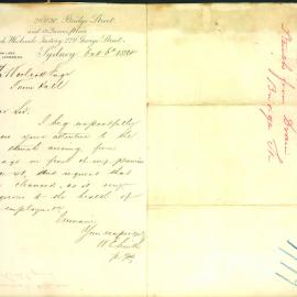 Letter: W E Smith, 28-30 Bridge Street, complaining of a stench eminating from the drain in front 
