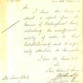 Letter - Complaint about deficiency of water supply, 1884