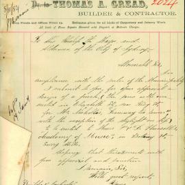 Letter - Request to erect a porch at 29 Botany Street, Surry Hills, 1884
