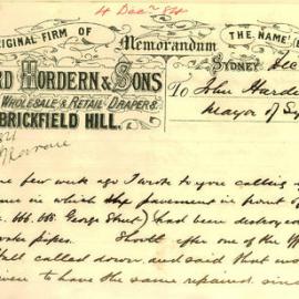 Letter - Legal action unless the pavement is repaired, Brickfield Hill, 1884 