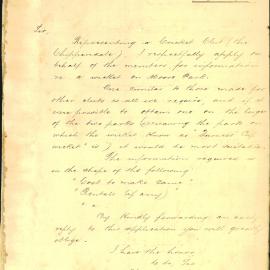 Letter- Chippendale Cricket Club request wicket at Moore Park, 1885
