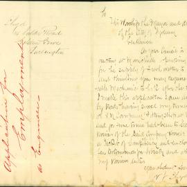 Letter: J Lloyd, on hearing about the construction of a pumping engine at Petersham, applies for a 