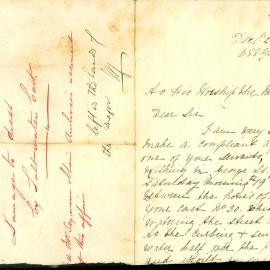Letter - Florence Davis of George Street, asks for compensation for her spoilt dress, circa 1885-1886