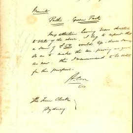 Memorandum - AC Mountain, City Surveyor, £50 to top-dress paths in Green Park Darlinghurst, 1885