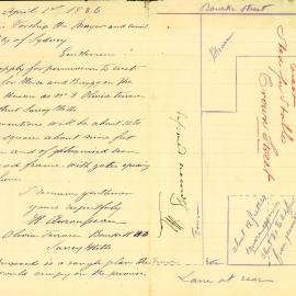 Letter: H Auronsseau 9 Olivia Terrace Bourke St Surry Hills, applying for permission to build a 